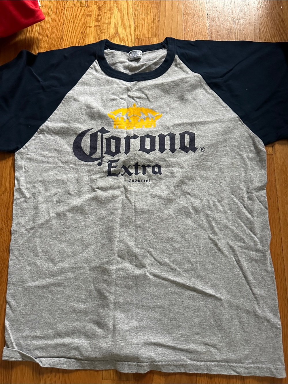 Corona Gray and Navy Raglan Short Sleeve Tee with Yellow Crown